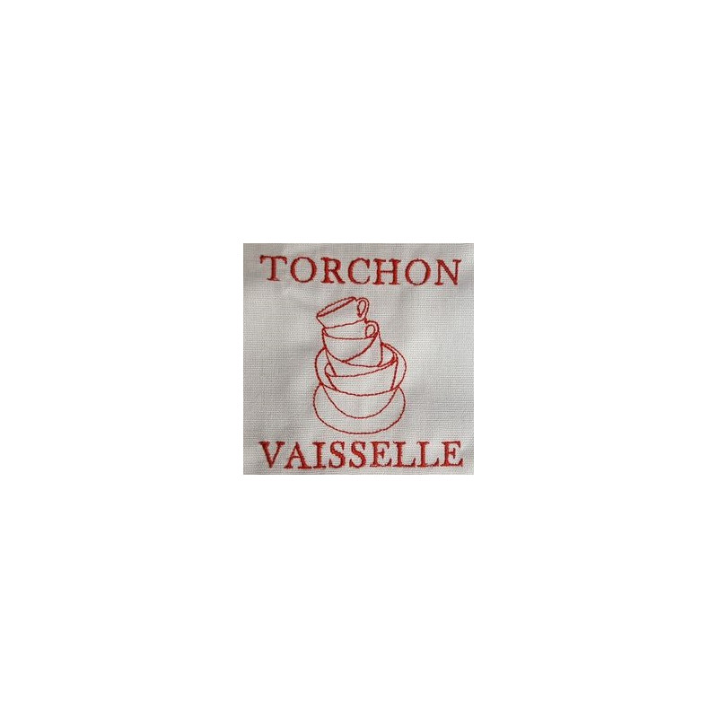 Torchon brodé Vaisselle uni