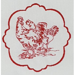 Torchon brodé Poule blanche