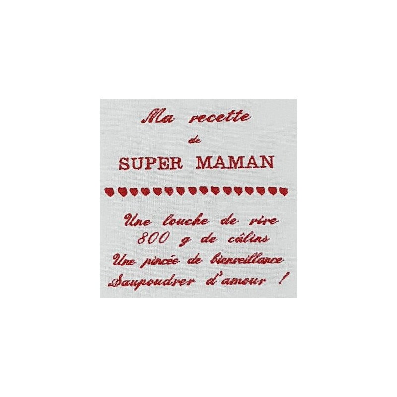 Torchon brodé Super maman, mamie ou papa