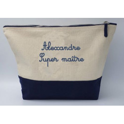 Pochette, trousse de toilette, voyage, fête, anniversaire, rentrée, vacances, naissance, cadeau personnalisé, personnalisé, brod