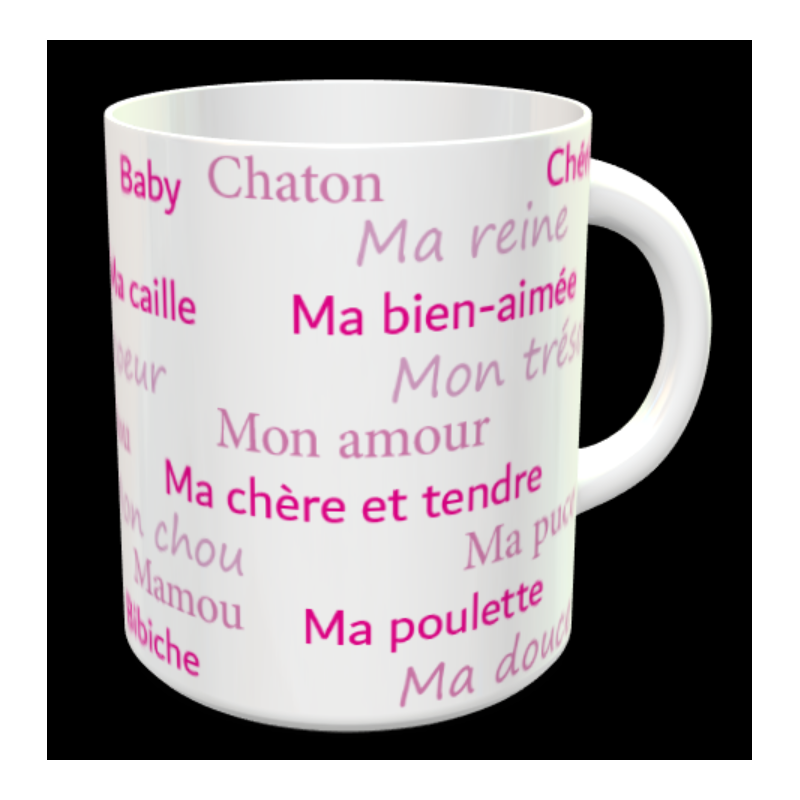 Tasse "surnoms d'amoureuse personnalisable"