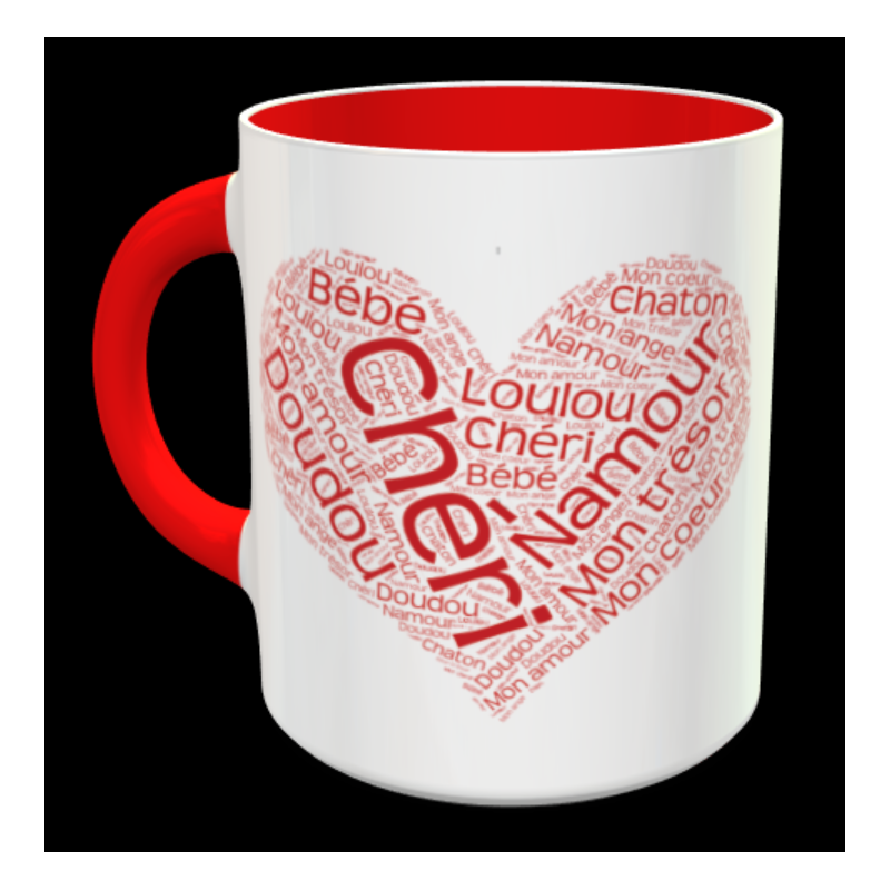 Tasse "Coeur Surnoms en rouge" personnalisable