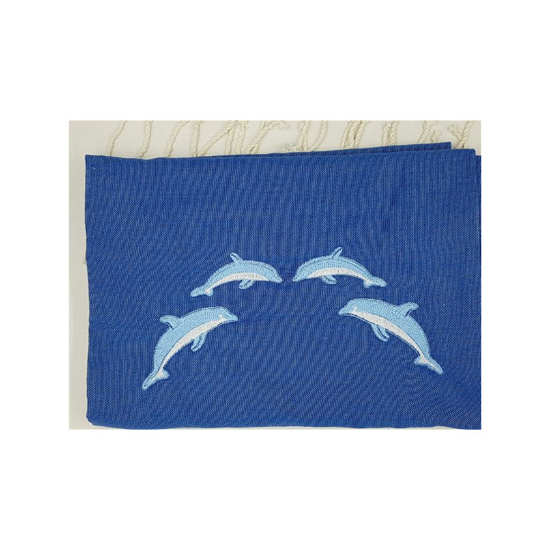 Fouta bleue brodée Dauphins (différents modèles)