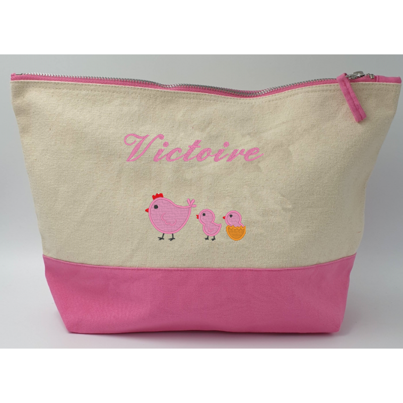 Pochette, trousse de toilette, voyage, fête, anniversaire, rentrée, vacances, naissance, cadeau personnalisé, personnalisé, brod