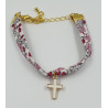 Bracelet cordon avec une croix dorée et blanche