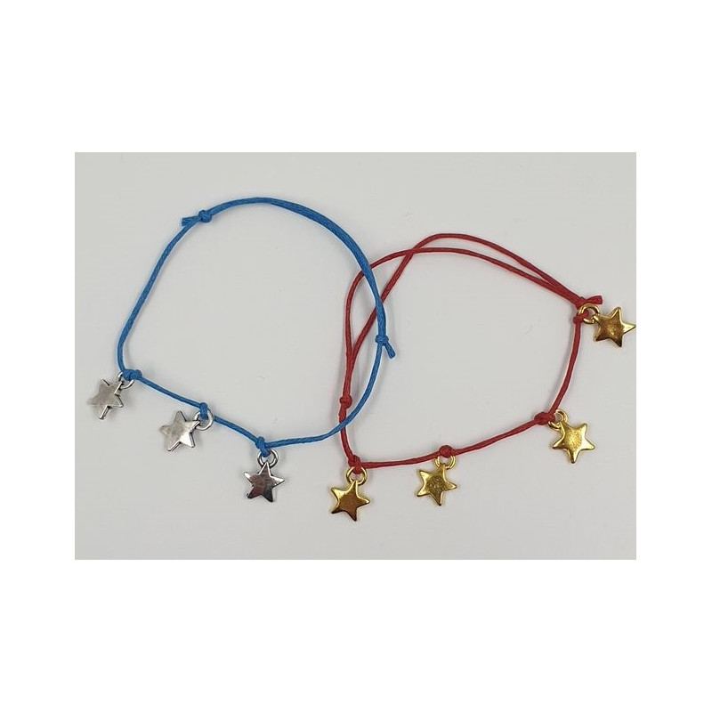 Bracelet cordon avec des étoiles couleur argent