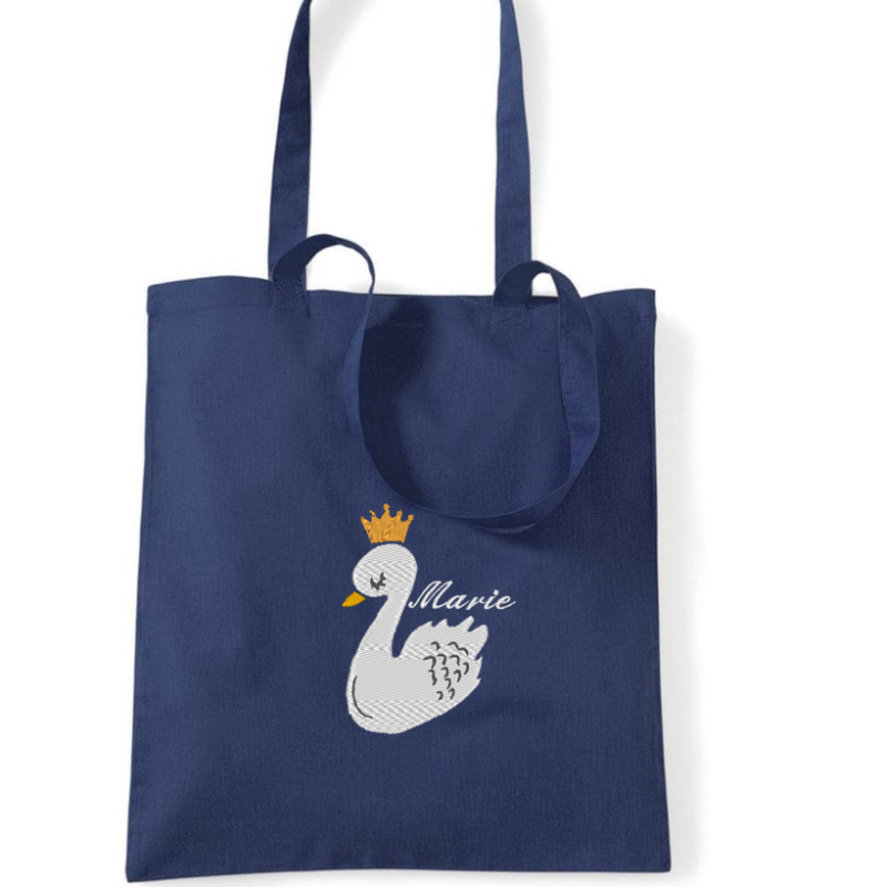 Tote bag brodé cygne