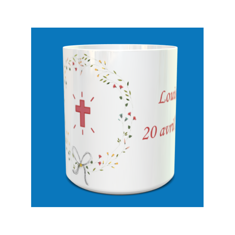 Tasse communion fleurs personnalisable