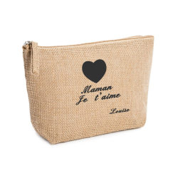 Trousse en toile de jute brodée Maman je t'aime