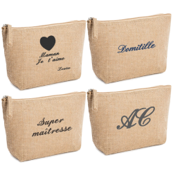 Trousse en toile de jute brodée Maman je t'aime