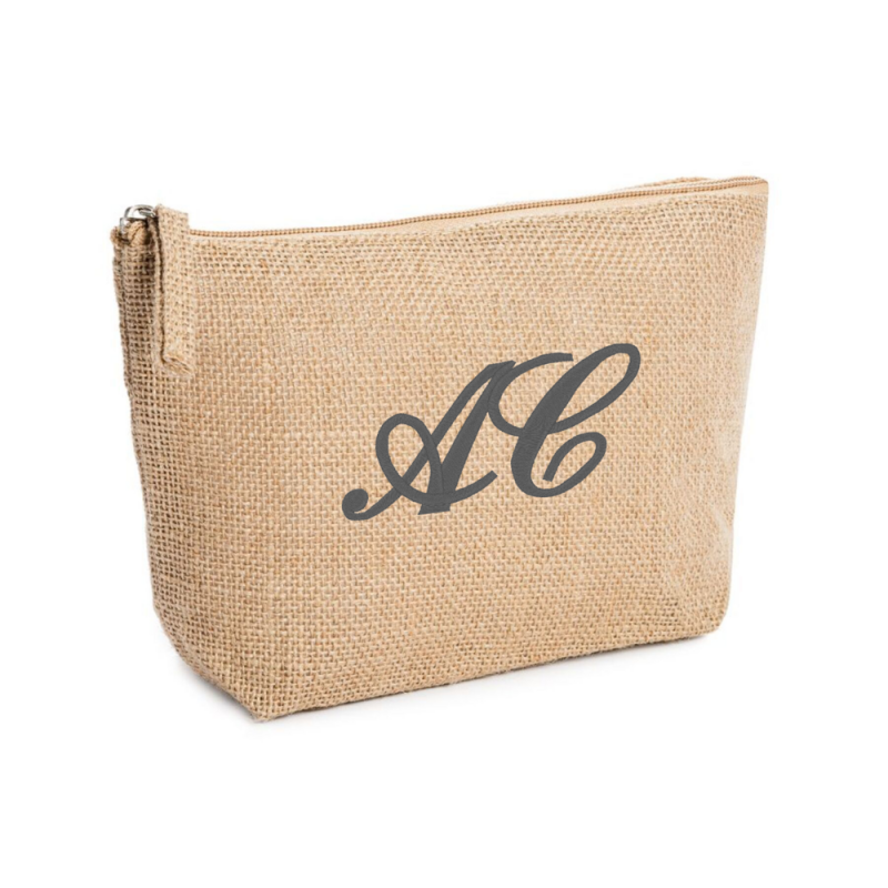 Trousse en toile de jute brodée Initiales