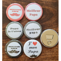 Magnet, badge ou décapsuleur Papa avec sa pochette en lin