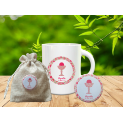 Ensemble Tasse, magnet, badge et pochon en lin