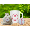 Ensemble Tasse, magnet, badge et pochon en lin