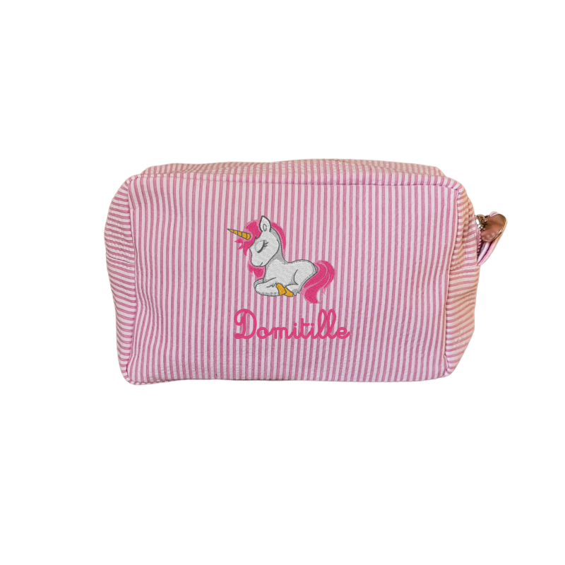 Trousse rayée brodée Licorne