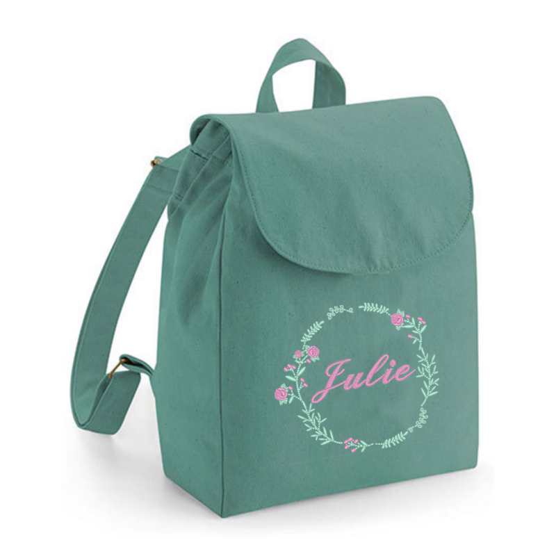 Sac à dos brodé avec couronne de fleurs