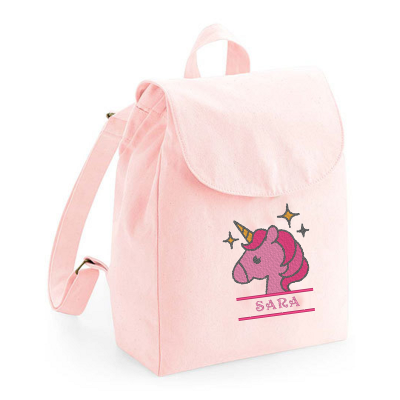 Sac à dos brodé avec une jolie tête de licorne
