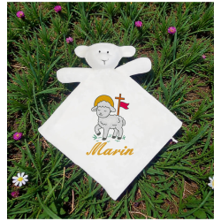 Doudou agneau personnalisé – Initiale et prénom brodés