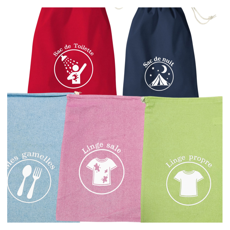 Lot de 5 sacs de camp scouts imprimés