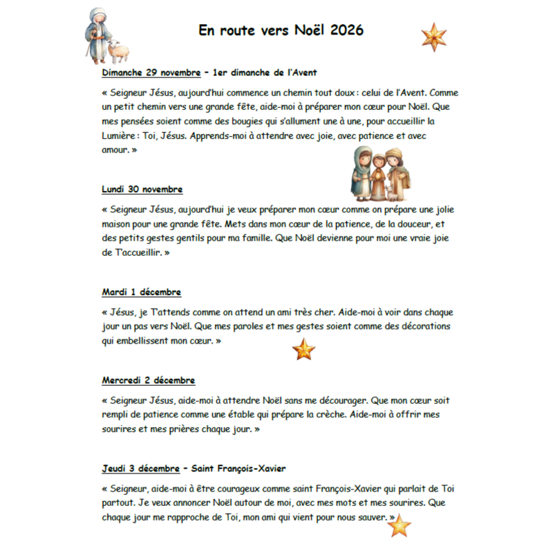 Calendrier de l'Avent pour enfant à télécharger 2026