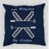 Coussin brodé pour médailles de ski marmottes marine