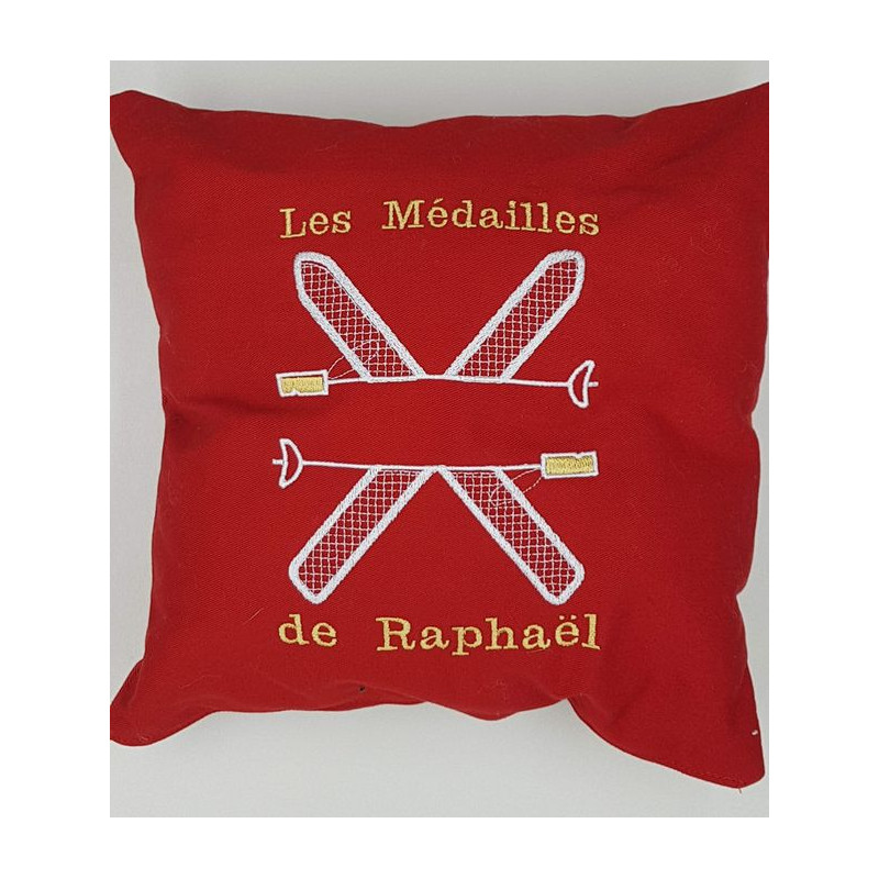 Coussin brodé pour médailles de ski rouge