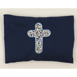 Bouillotte sèche Baptême croix fleurie bleue